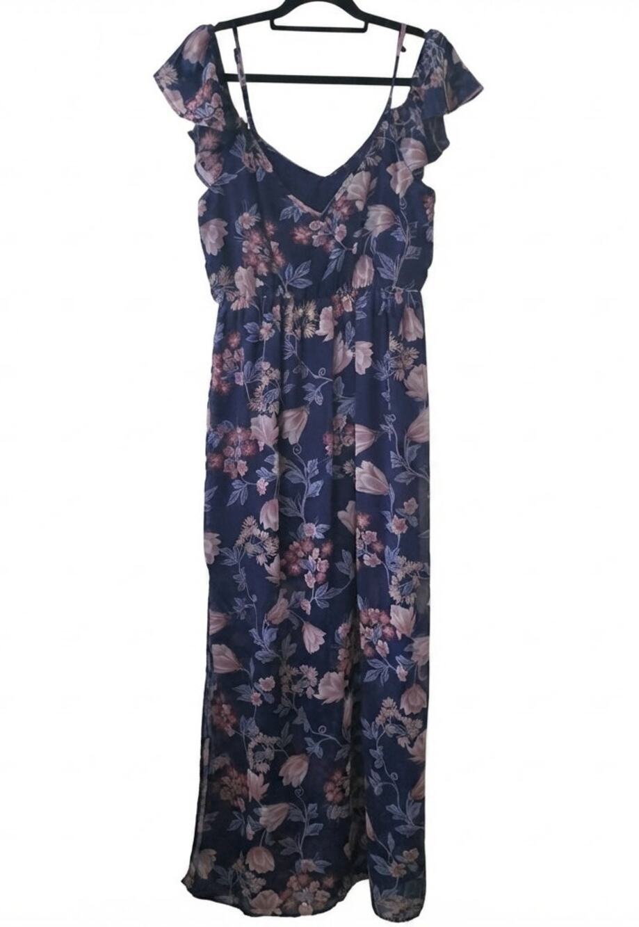 Mi Ami Blue Floral Cold Shoulder Maxi Dress Size Large